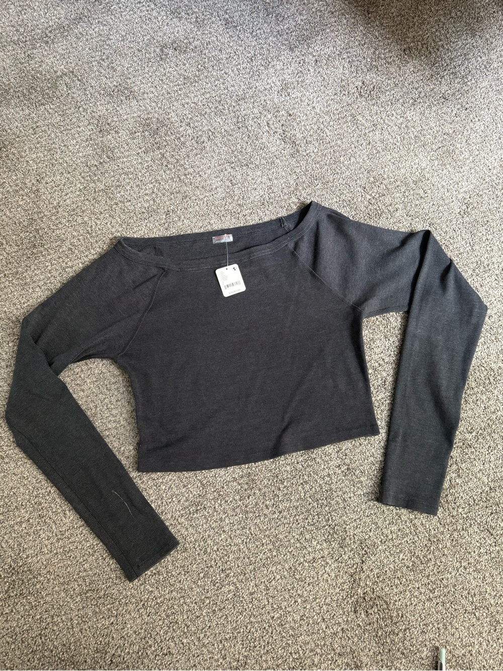 NWT Free People Movement Black Long-Sleeve Cropped Knit Top, Large, $128 MSRP!